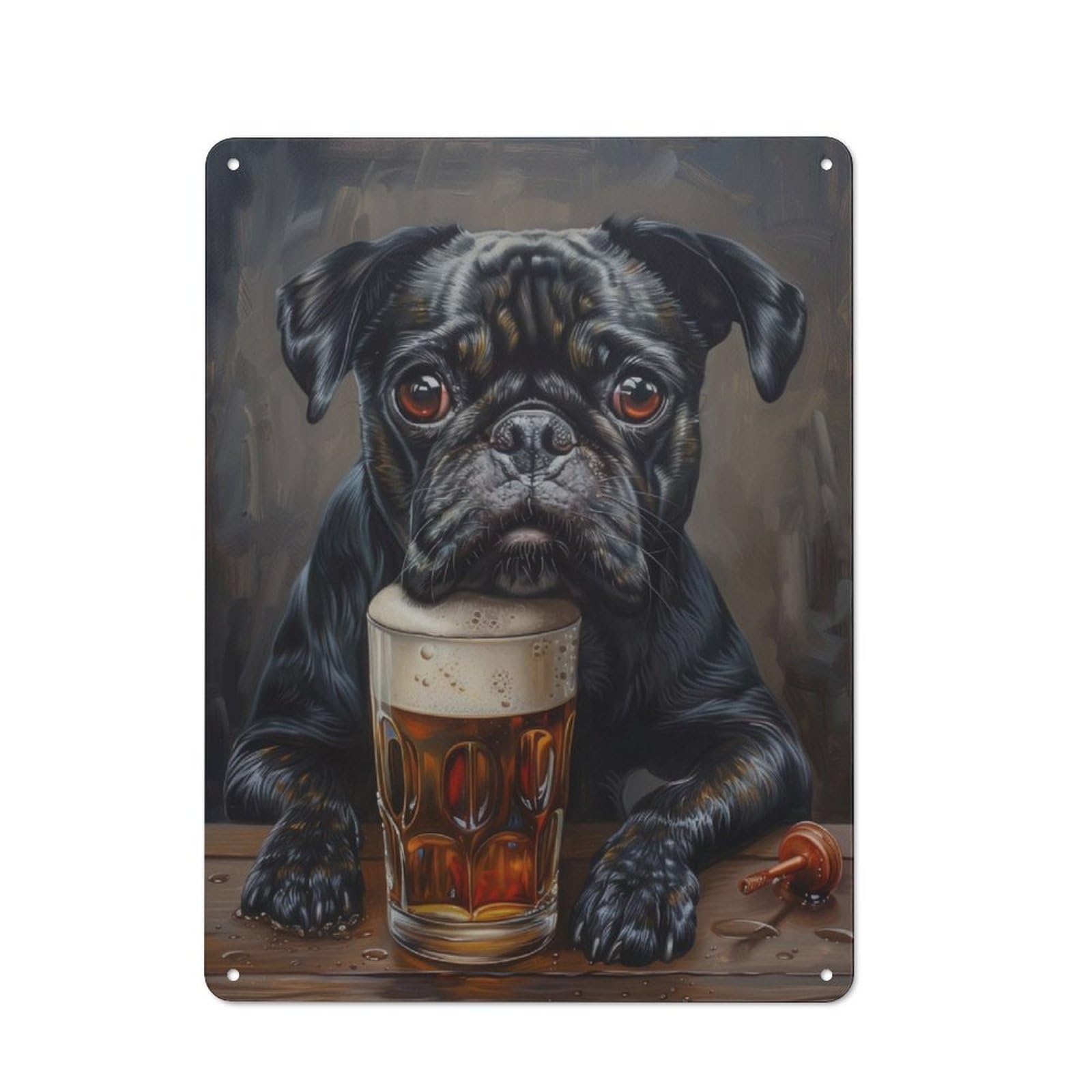 Junmoney Black Pug Pint Beer Cute Retro Metal Wall Decor 40X30cm, Metal Wall Art Sign For Living Room, Hallway, Kitchen Or Cafe