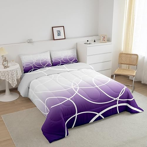 Miniatura 2 de Juego de ropa de cama con anillos de círculos degradados, moderno juego de edredón degradado, tamaño Queen para niños, niñas, adolescentes, adultos,