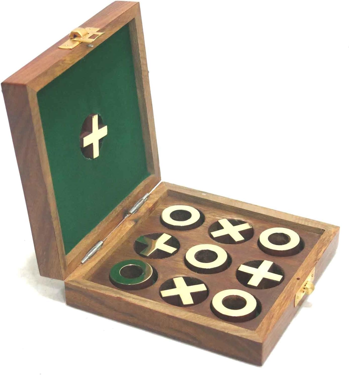 5" Wooden Tic Tac Toe Game with top Wood Box
