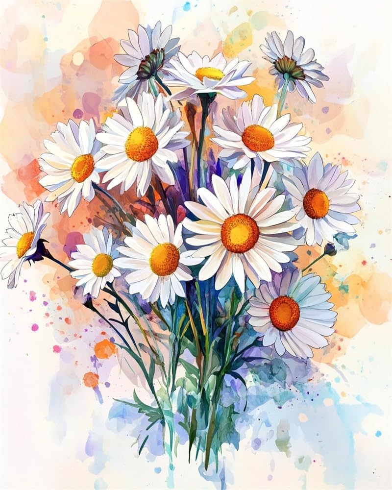 Henypt Crafts Stamped Cross Stitch Kits Preprinted Pattern Counted Embroidery Daisy Bouquet Starter Kits for Beginner and Adults Stamped 11Ct Adult Craft Kits