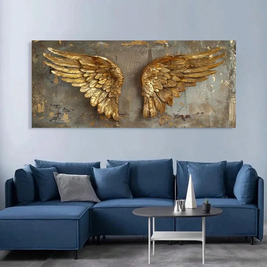 Tableau sur toile ailes dorées 90x180cm grand format vintage sans cadre