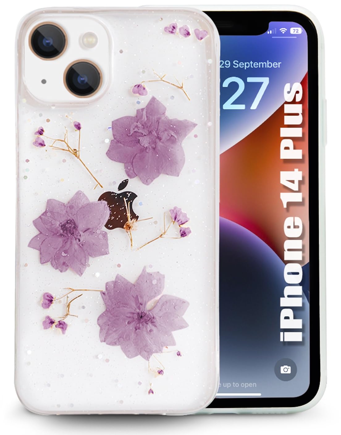 SQUIF Soft Back Case for iPhone 14 Plus Cover for Girls with Silicone Pressed Real Natural Dry Flowers Clear Glitter (Purple) (B0C4TW1TH5) Amazon Price History, Amazon Price Tracker