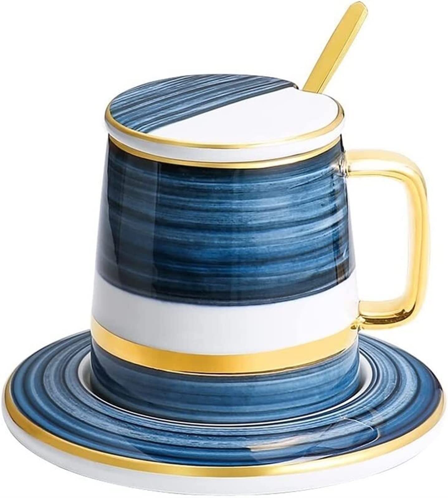 Kubek do kawy - kubek do picia ceramiczny kubek z pokrywką i łyżeczką kubek do kawy na mleko filiżanka do herbaty duża pojemność kubek biurowy odpowiedni do domu kuchni biura 335 ml
