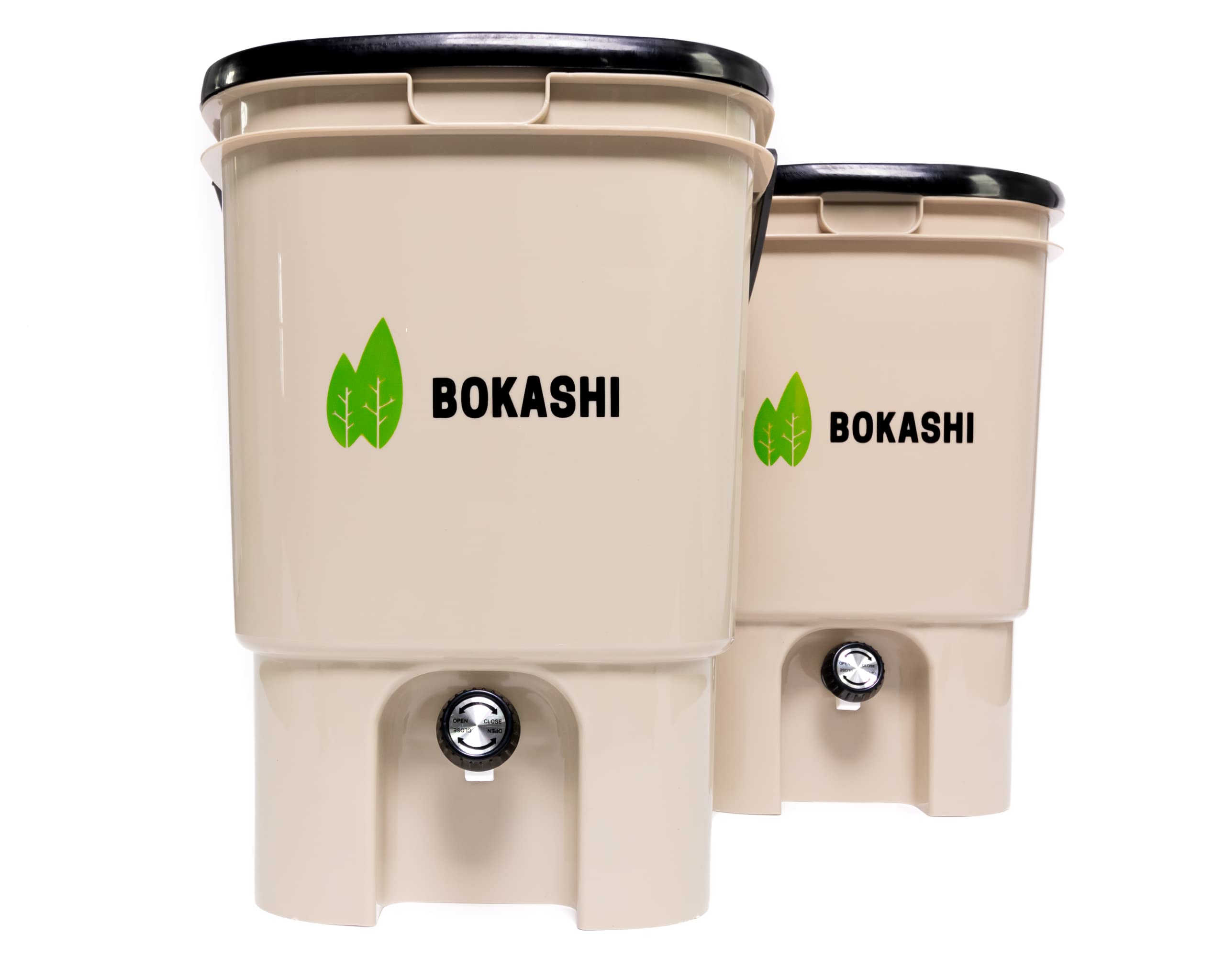 Bokashi Compost Starter Kit - Includes 2.2lb's Organic Bran, 2 Airtight Bins, Masher, Strainer, Cup for Compost Tea, and Detailed Composting Instructions. Attractive Kitchen Compost Bin.