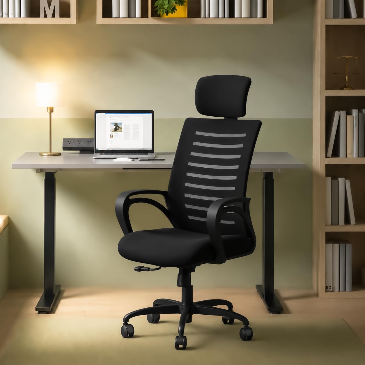 CELLBELL Desire C104 Mesh High Back Ergonomic Office Chair - Adjustable Seat Height, Sturdy Metal Base, Revolving Study & Computer Chair for Work from Home, Black-image-2