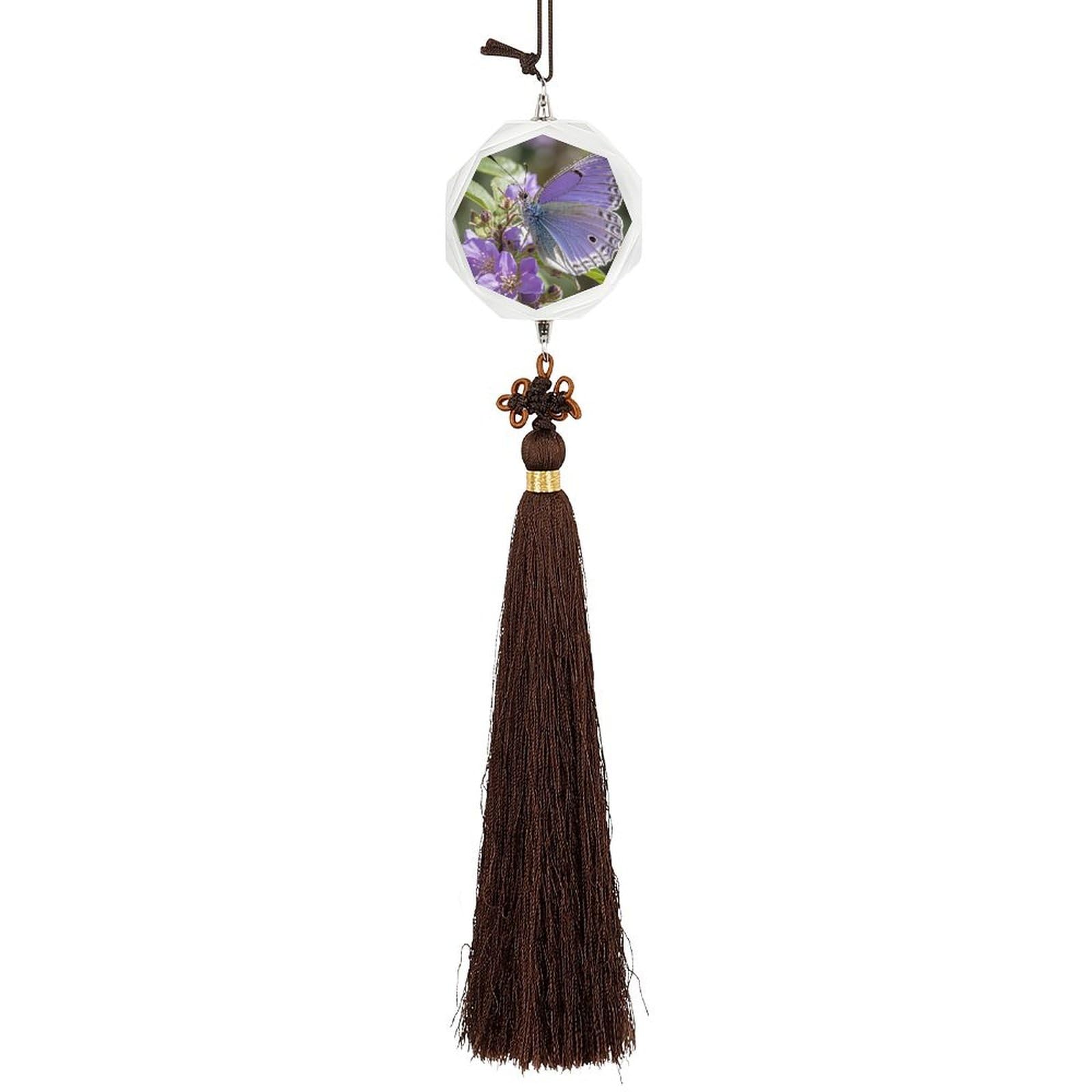 Crystal Auto Pendant Charms Hexagon Crystal Car Rear View Mirror Charms Purple Plum Butterfly Auto Hanging Interior Ornament Pendant Car Interior Accessories for Women Men CarCharms Decor