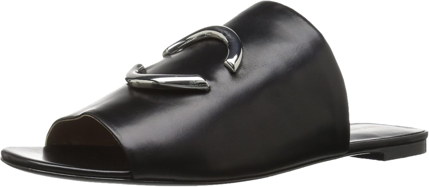 Via Spiga Women's Helena Slide Sandal, Black Leather, 5.5 M US