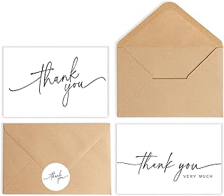 120 Pack Thank You Cards Bulk with Kraft Envelopes and Matching Stickers, 4x6 Inch Minimalist Design | Suitable for Business, Baby Shower, Wedding, Small Business, Graduation, Bridal Shower, Funeral