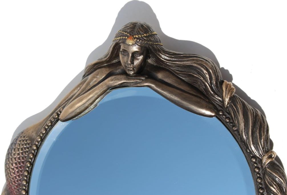 Veronese Design 11 1/8 Inch Mermaid Hand Mirror Cold Cast Resin Bronze Finish Sculpture
