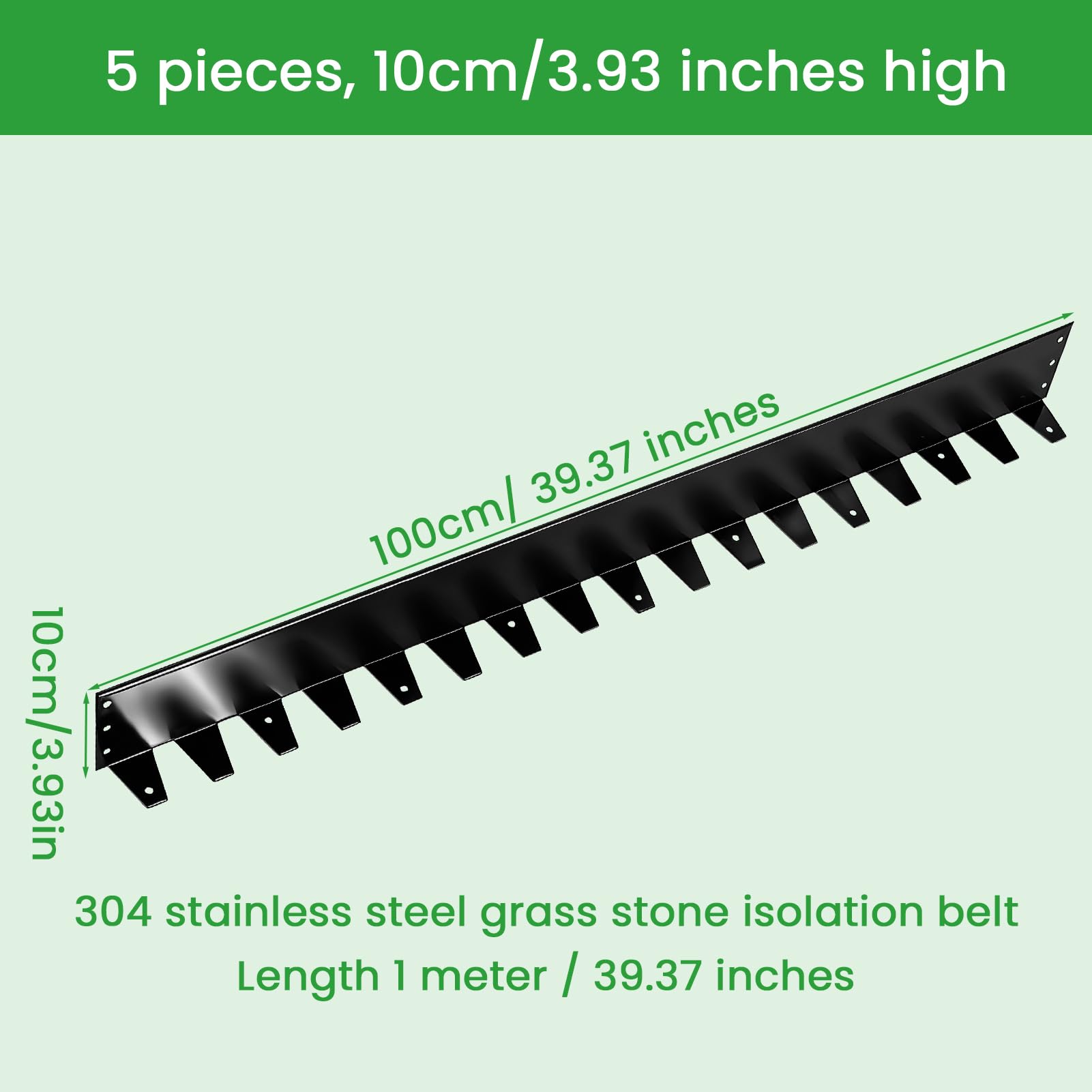 5 Piezas 1m Acero Galvanizado Borde Jardín, Sólido Duradero Césped Borde, 10cm Alto Borduras Jardin para Jardín Escaleras Césped y Caminos (Negro)