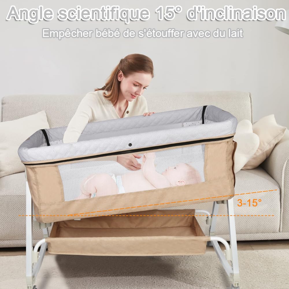 GOPLUS 3 en 1 Berceau Bébé Convertible,Lit Cododo pour Bébé avec Fermeture Eclair Latérale Gris