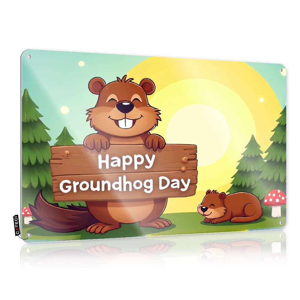 Sujd Men's Colour Tin Wall Decor Tapestry Wall Decor | Happy Groundhog Day! Old-Fashioned For Lake Home(30X40cm)