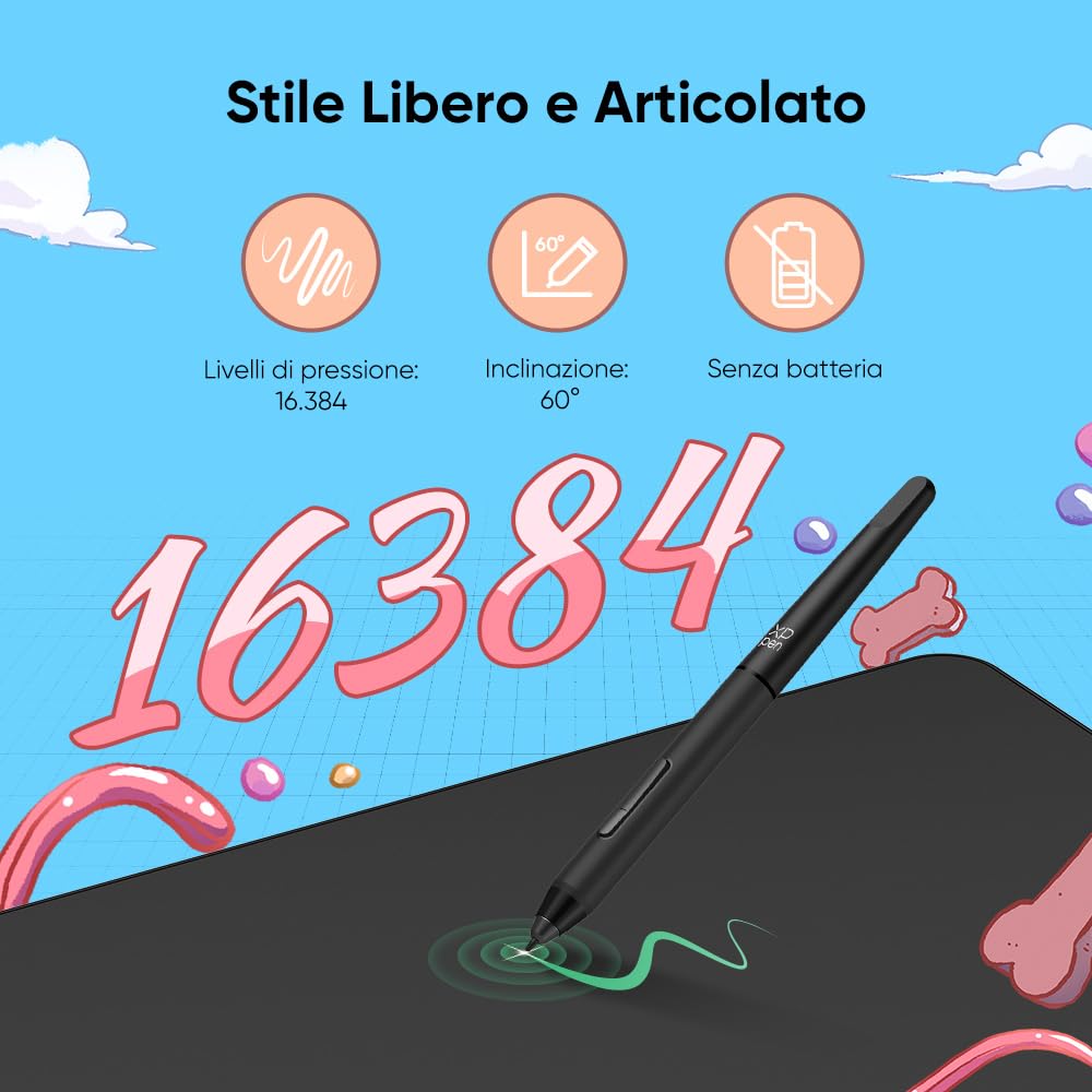 XPPen Tavoletta grafica Deco 01 V3, 10 x 6,25 pollici, tavoletta con penna a 16K livelli di pressione, compatibile con Windows, Mac e Android, per schizzi, progettazione e fotoritocco