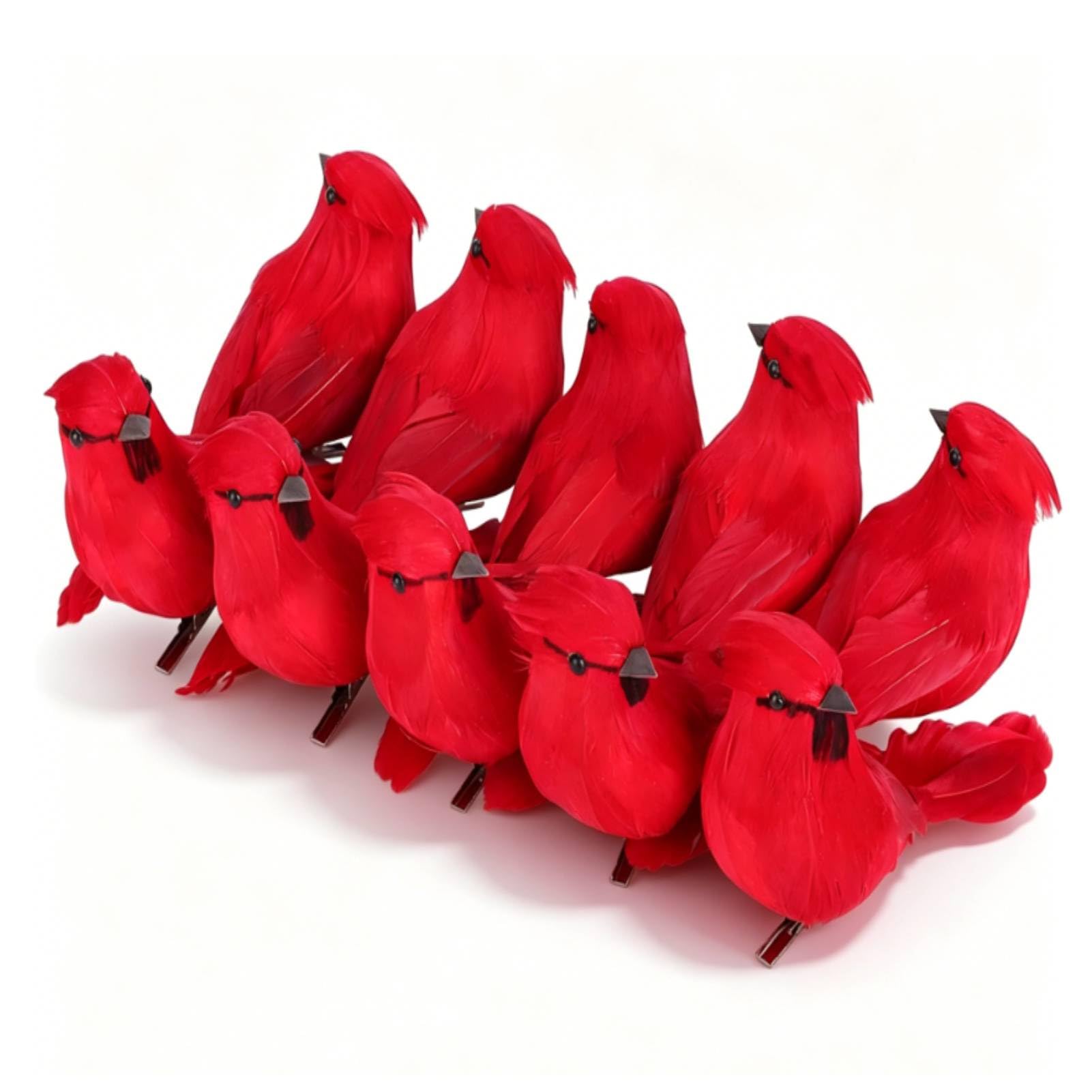 HERCHR 10 Pezzi Cardinali rossi artificiali con clip, 5,31 pollici Mini ornamenti natalizi a forma di cardinale con clip