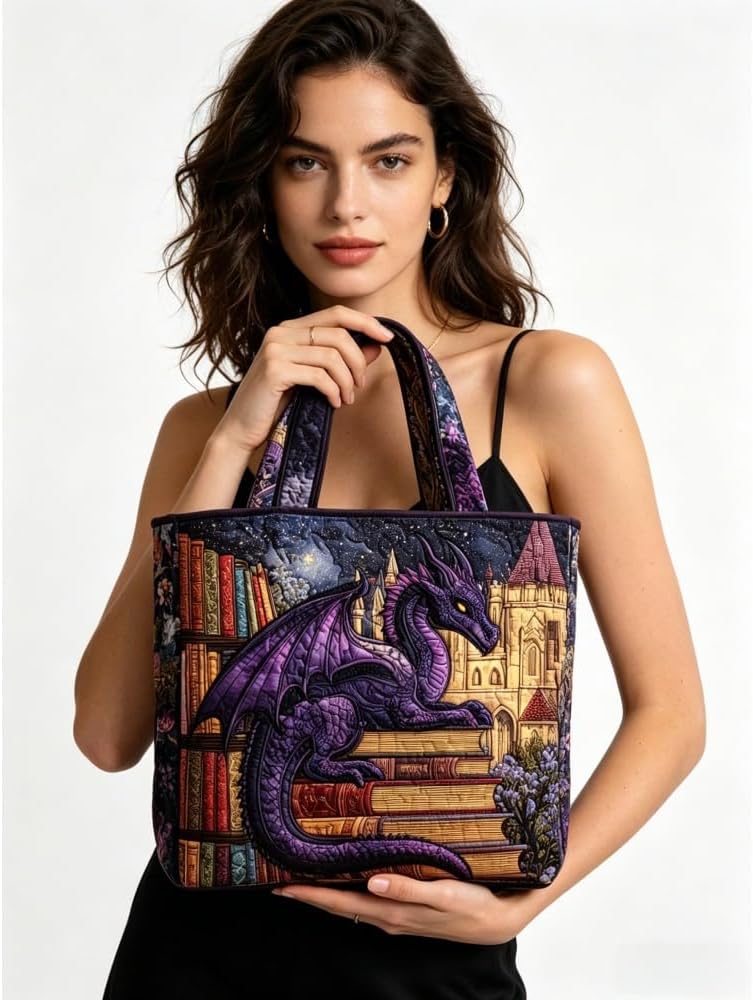 Quilted Tote Bag, Digital Print Handbag for Women, Lightweight Portable Top Handle Bag for Daily Travel Work