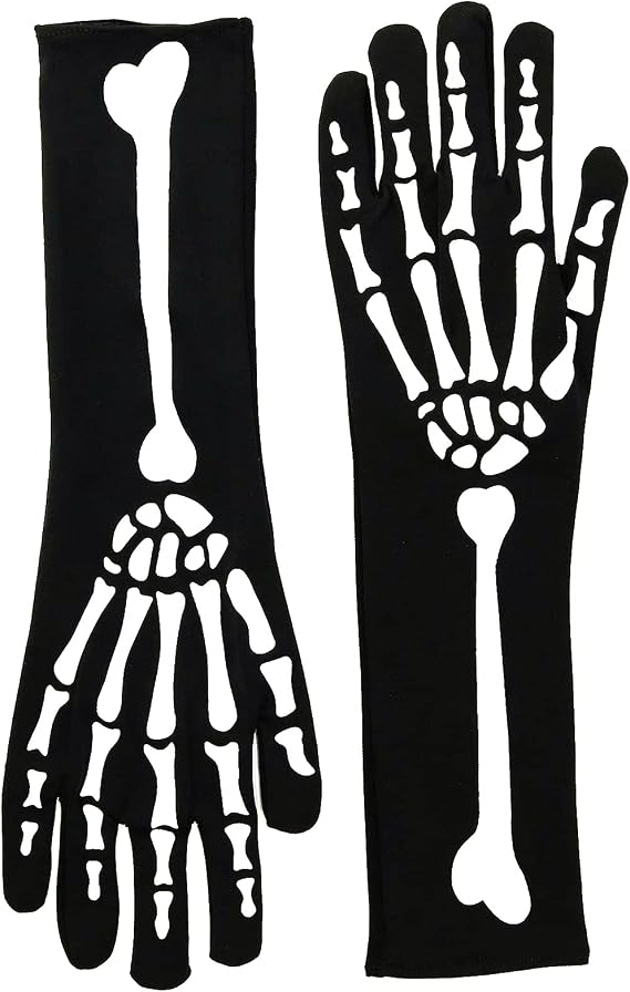 Skeleton Gloves, Halloween Long Arm Unisex Full Finger Skeleton Gloves, Stretchy Skeleton Hand Skeleton Gloves, Black, Large, Black, Large
