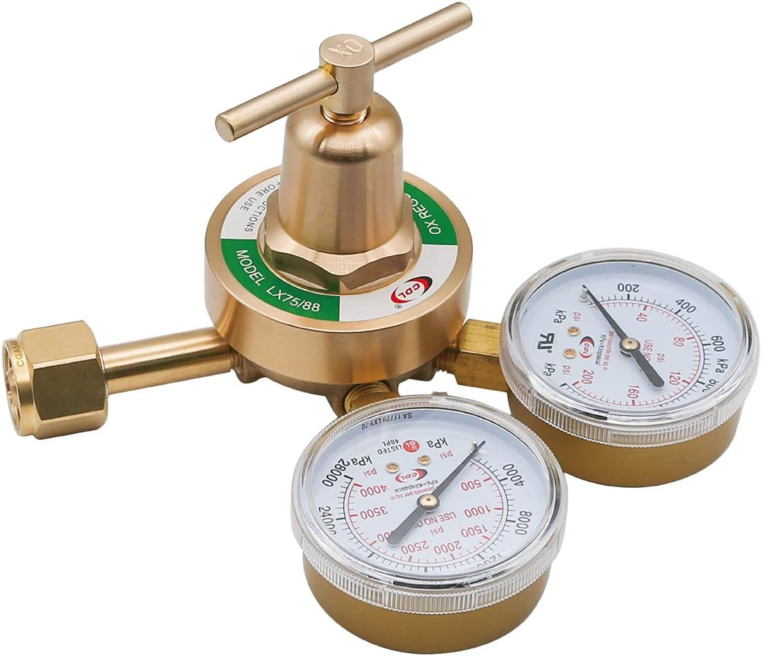 CDL Medium Duty Oxygen Regulator CGA540,Victor Compatible,Easy to Read Dual Scale, Forged Brass Body and Bonnet, Welding Gas Regulator, Large Tank Gauge,Outlet 0-200PSI Inlet 0-4000PSI,LX75