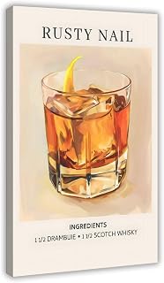 Cocktail Poster RUSTY NAIL Retro Bar Cart Decor And Accessories Funky Drink Canvas Wall Art for Modern Bedroom Living Room Dorm Kitchen Office Decor Frame-RUSTY NAIL 20x30inch(50x75cm)