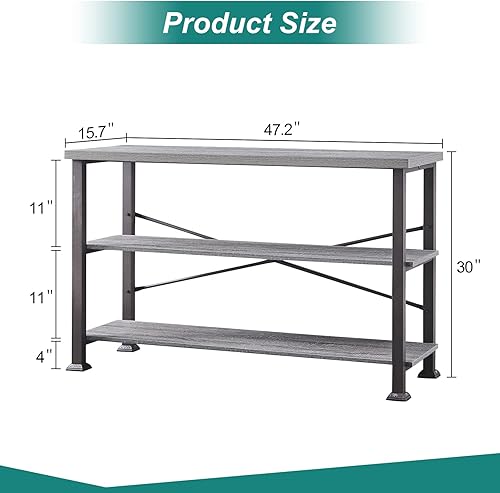 Miniatura 3 de Hombazaar Mesa de sofá consola de 3 niveles mesa de entrada rústica industrial con estante de almacenamiento para sala de estar pasillo acabado de