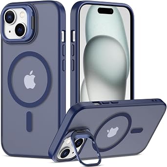 Nvollnoe for iPhone 15 Case Compatible with MagSafe,Military Grade Shockproof Heavy Duty Protective Adjustable Kickstand Matte Semi Clear Phone Case for iPhone 15Blue