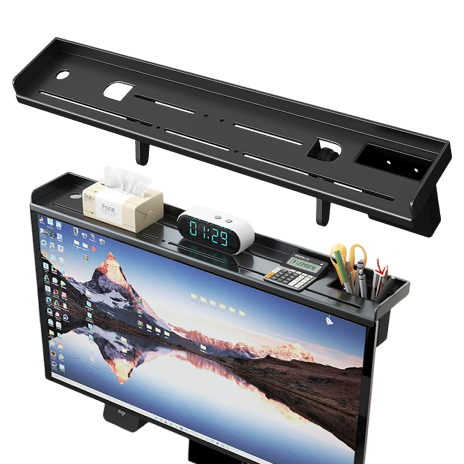 Amazon｜テレビ上 棚 モニター上ラック 小物置き ケーブル穴付け