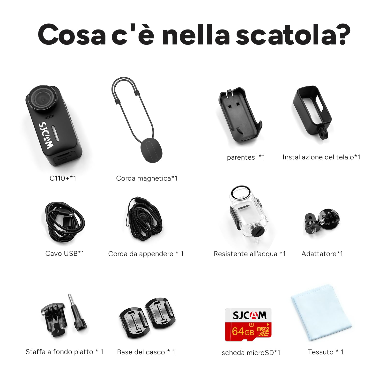 SJCAM C110Plus Combo Magnetico – Mini Action Cam 4K in Prima Persona, Ultra Grandangolo 170°, Stabilizzazione a 6 Assi, Bodycam Portatile per Viaggi & Sport, Microfono Integrato per Vlogging,64G