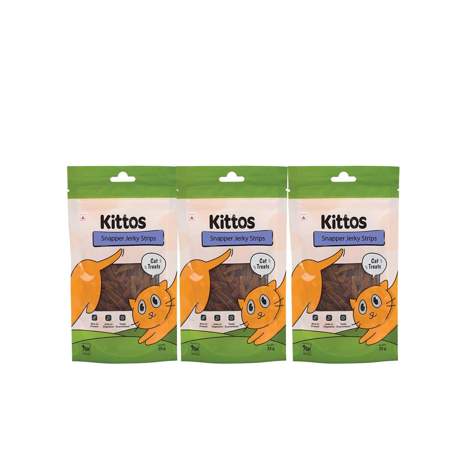 Kittos Snapper Jerky Strips Cat Treats | High-Protein, Low-Fat Training Snacks | Premium, Highly Digestible Treats for Kittens & Adult Cats | Healthy Rewards for All Breeds | 35 g
