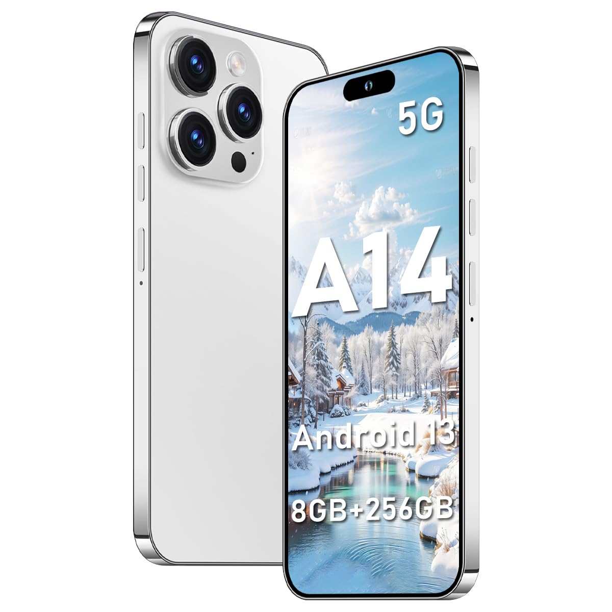 A14promax Unlocked Smartphones 2025 Android 13 Cell Phone 8GB+256GB|8-Core 6.8" HD Screen 24MP+50MP|Camera 6800 mAh Long Battery with 5G Dual SIM Mobile Phones(White)
