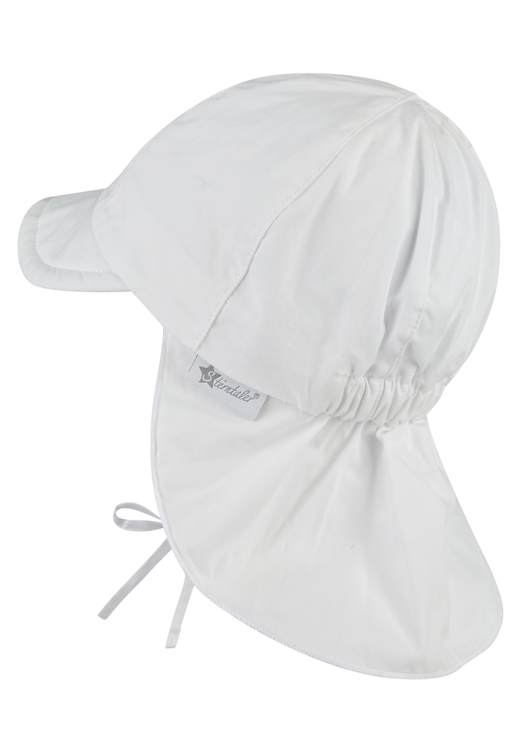 Sterntaler Unisex dziecięca czapka z daszkiem z ochroną karku, z tasiemkami do wiązania i wkładanymi nausznikami, kapelusz przeciwsłoneczny, biały, Rozmiar uniwersalny
