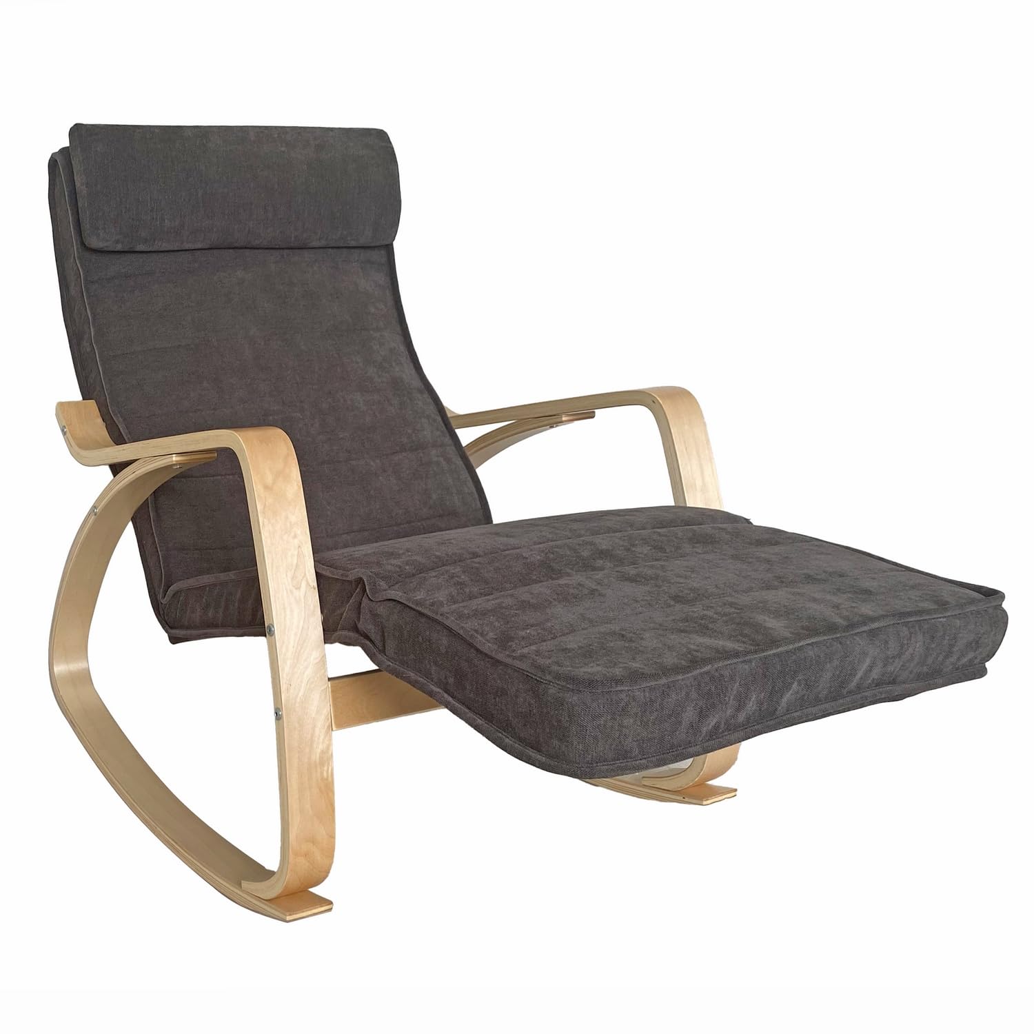 WeHome Swing Amor Fauteuil à Bascule avec accoudoirs en Bois, Rocking Chair, Fauteuil à Bascule avec Repose-Pieds réglable, Fauteuil Salon, Chaise de Chambre à Coucher (Tissu, Gris foncé)