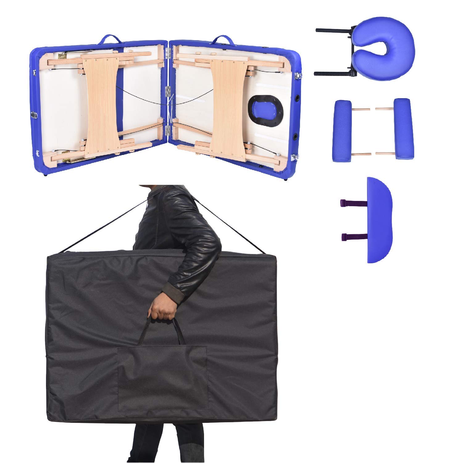 Masaje de 2 Secciones Camilla Cama Portatil Plegable Ligera Camillas Masajes de Profesional Altura Ajustable con Patas de Aluminio con Reposacabezas, Apoyabrazos, Bolsa de transporte