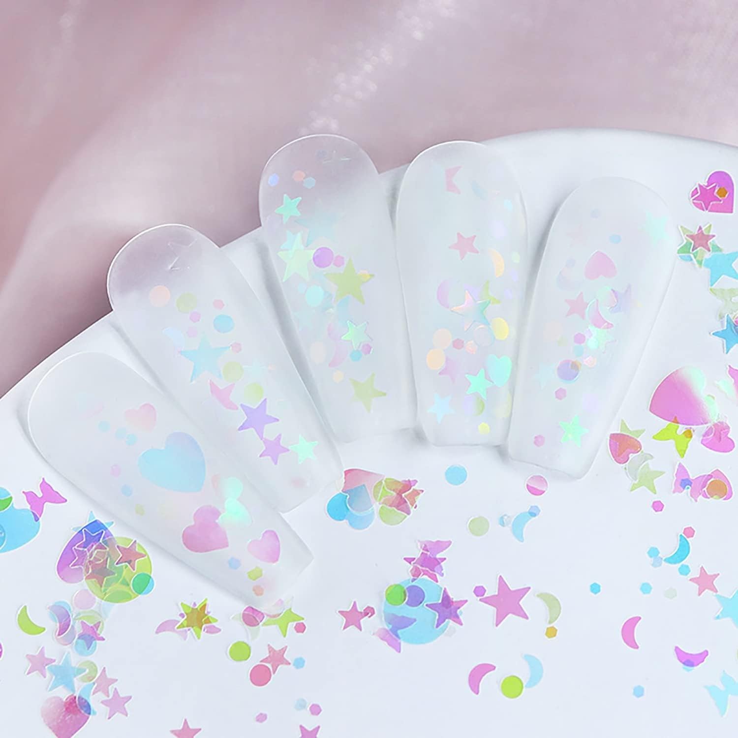 Holografik Parlak Şeffaf Tırnak Süsleme Folyo Pulları Karışık Dizayn Kelebek Kalp Yıldızlar Nail Art