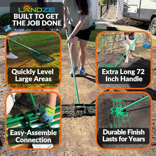 Image of LANDZIE - Lawn Leveling Rake 24 Inch, Steel Yard Leveler Tool