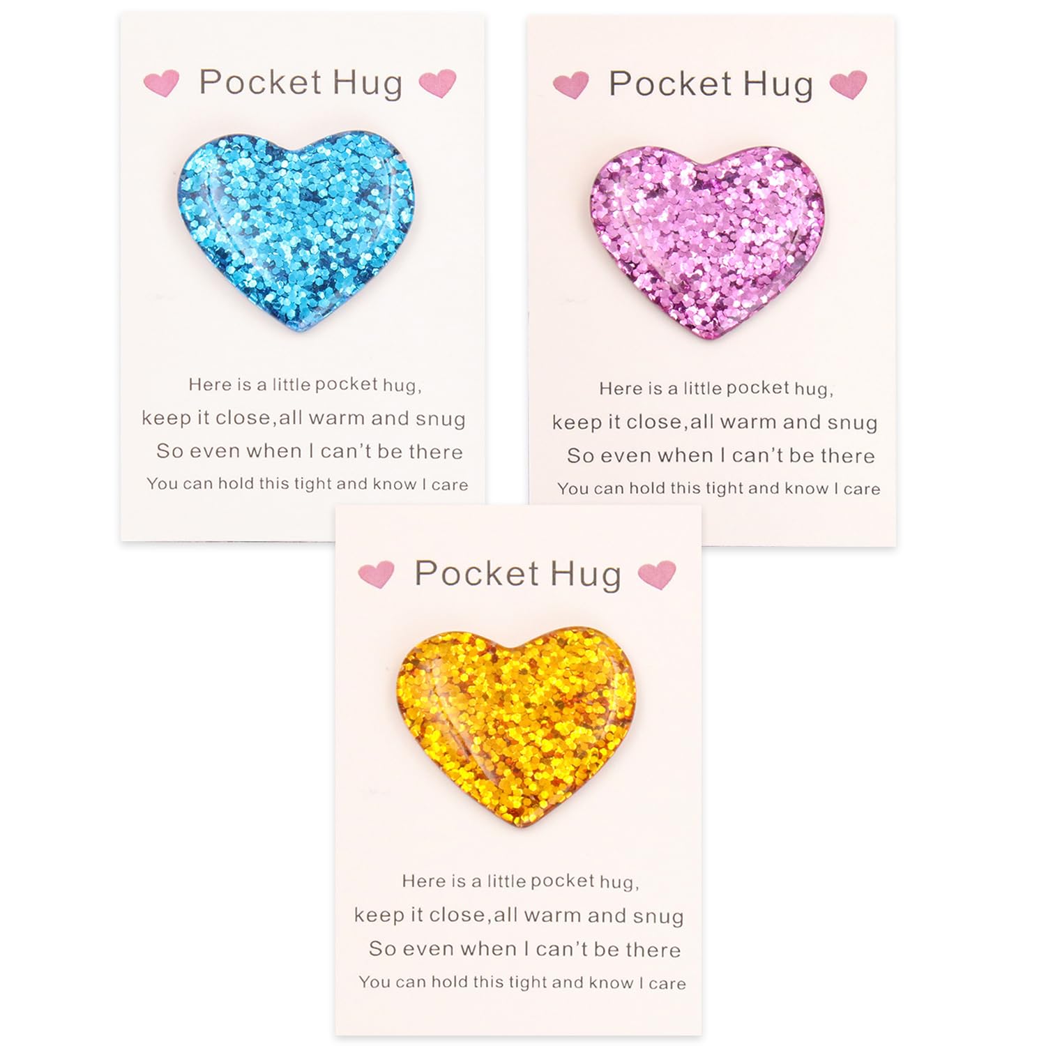 ELNX 3 Pcs Pocket Hugs | Heart Pocket Hug Gift for Friends Children Back to School Gifts Girls Positive Good Luck for Birthday Christmas Valentines Day Birthday(Purple, Yellow, Blue)