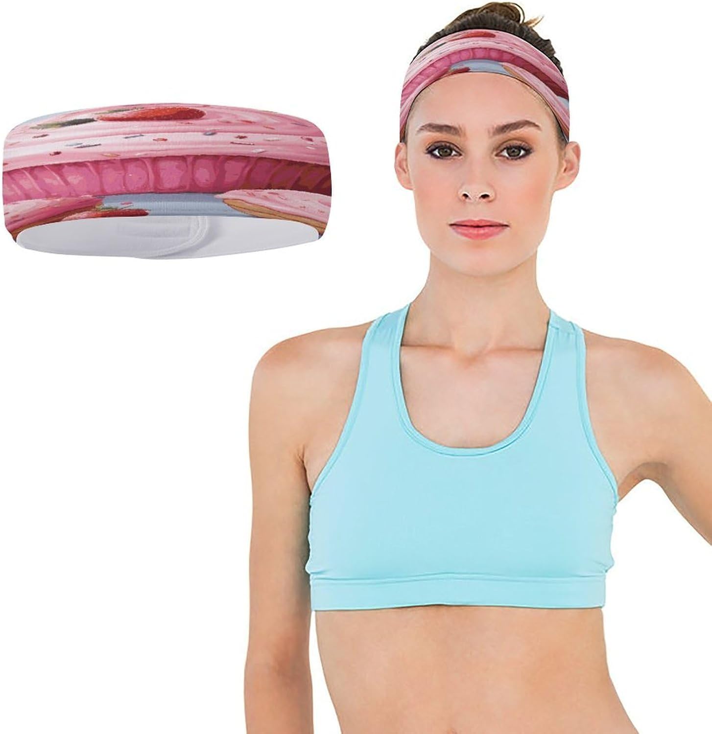 Pink Donut and Cupcake Sports Headband for Men & Women,Sweat-Wicking Workout Headband ，Hair Bands for Tennis, Basketball, Running, Gym, and Fitness Working Out