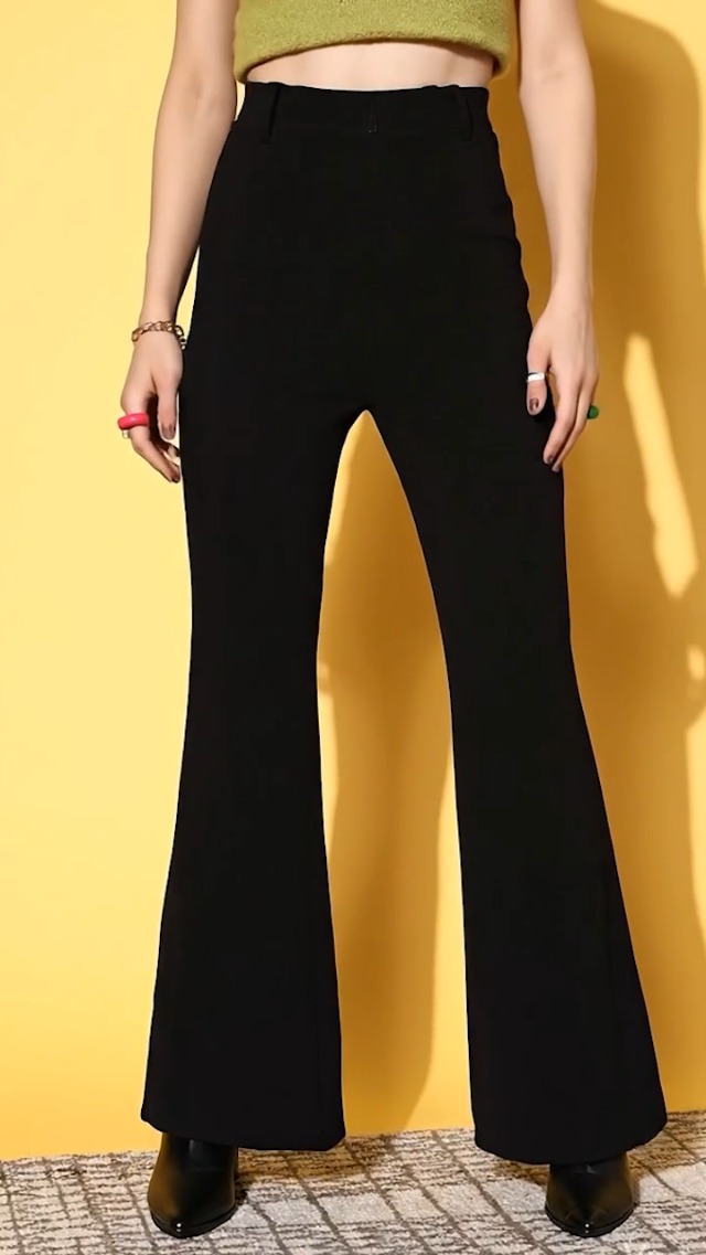 Buy Sassafras Women's Black Bell Bottom Knitted Pants-XS at Amazon.in