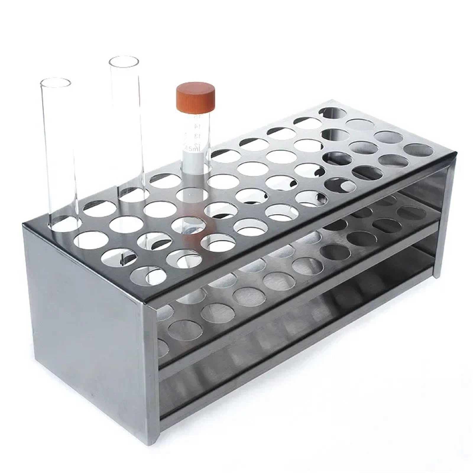 equipo de laboratorio Gradilla de acero inoxidable for tubos de ensayo, soporte for tubos de ensayo SUS de 18,5 mm de diámetro, multifuncional, for colocar 40 tubos, paquete de 1