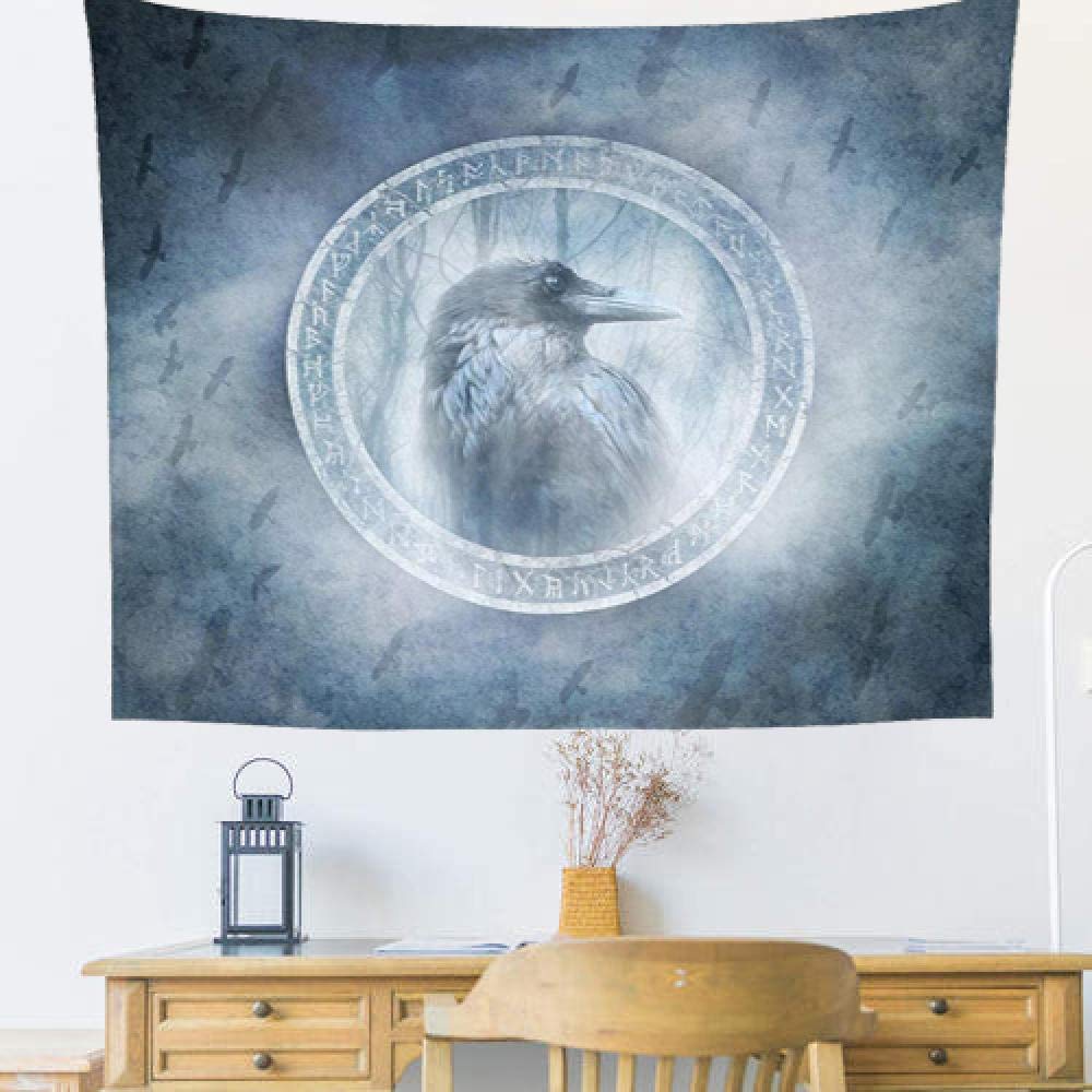 Chenso Tapisserie Tenture Murale Corbeau Noir Runes