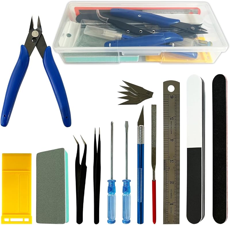 Kit de herramientas de bricolaje modelo 17 piezas, conjunto de herramientas de artesanía básica modelador, construcción de pasatiempo en miniatura de casa de muñecas o conjunto de herramientas de artesanía de pasatiempo hecho a mano