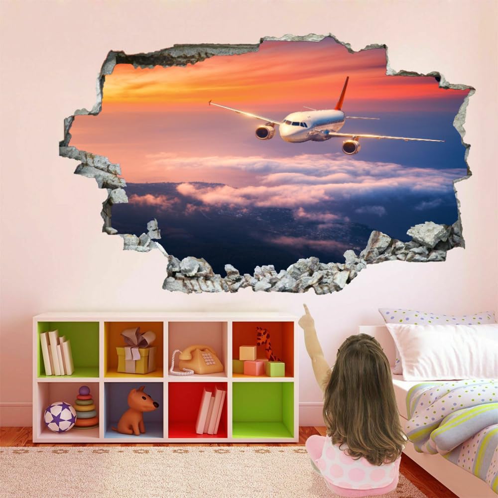 Adhesivo de pared 3D decoración de habitación dormitorio calcomanía avión extraíble niños niñas pared tatuaje nube decoración pegatina para decoración del hogar