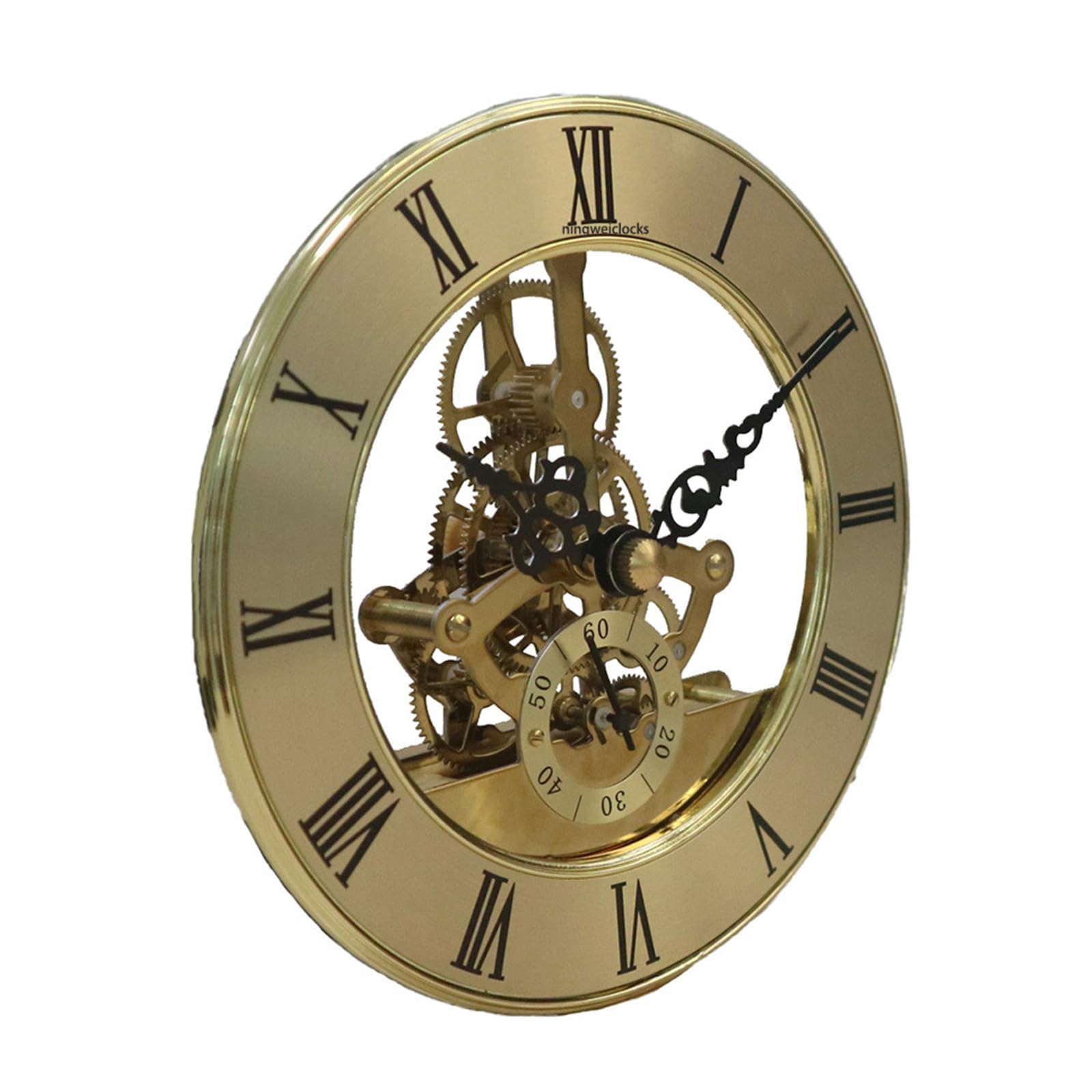 Msioytog Quiet Operate Quartzs Movement Clock Face 126mm Gold Trim Skeleton Gear Head Insert Roman Numeral for Home Styling Perspective Head