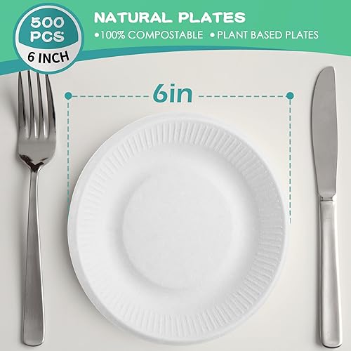 Miniatura 2 de Zopeal Paquete de 500 platos pequeños de papel blanco desechables de 6 pulgadas, redondos, resistentes, para pasteles, aperitivos, vacaciones, boda,