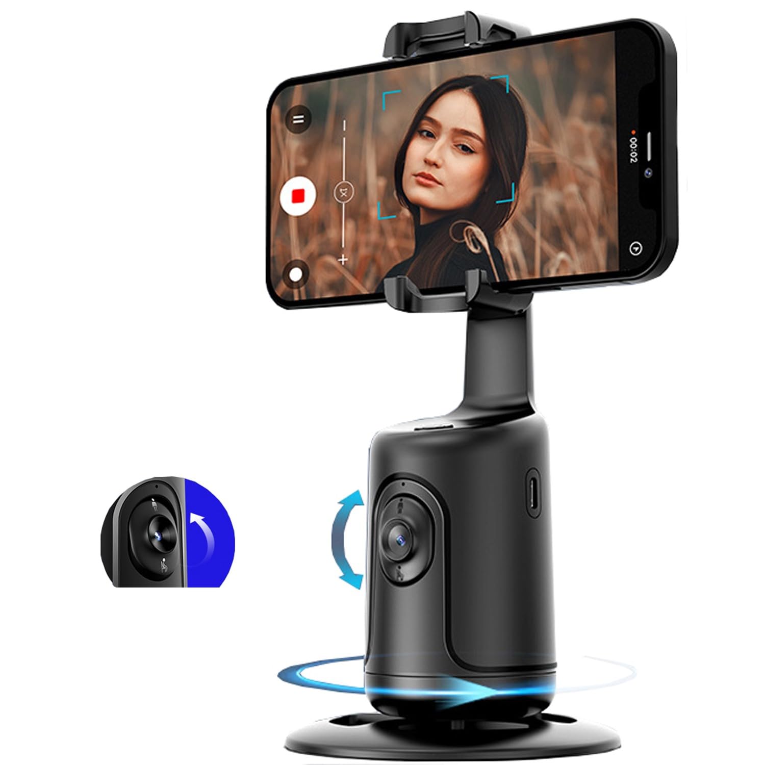 BRITUMS Automatic Tracking Phone Holder, Built-in Camera And Image Processor, 360 Degree Rotation Tracking System, No Application Required, Suitable For Live Streaming, Video Social Media (BLACK)