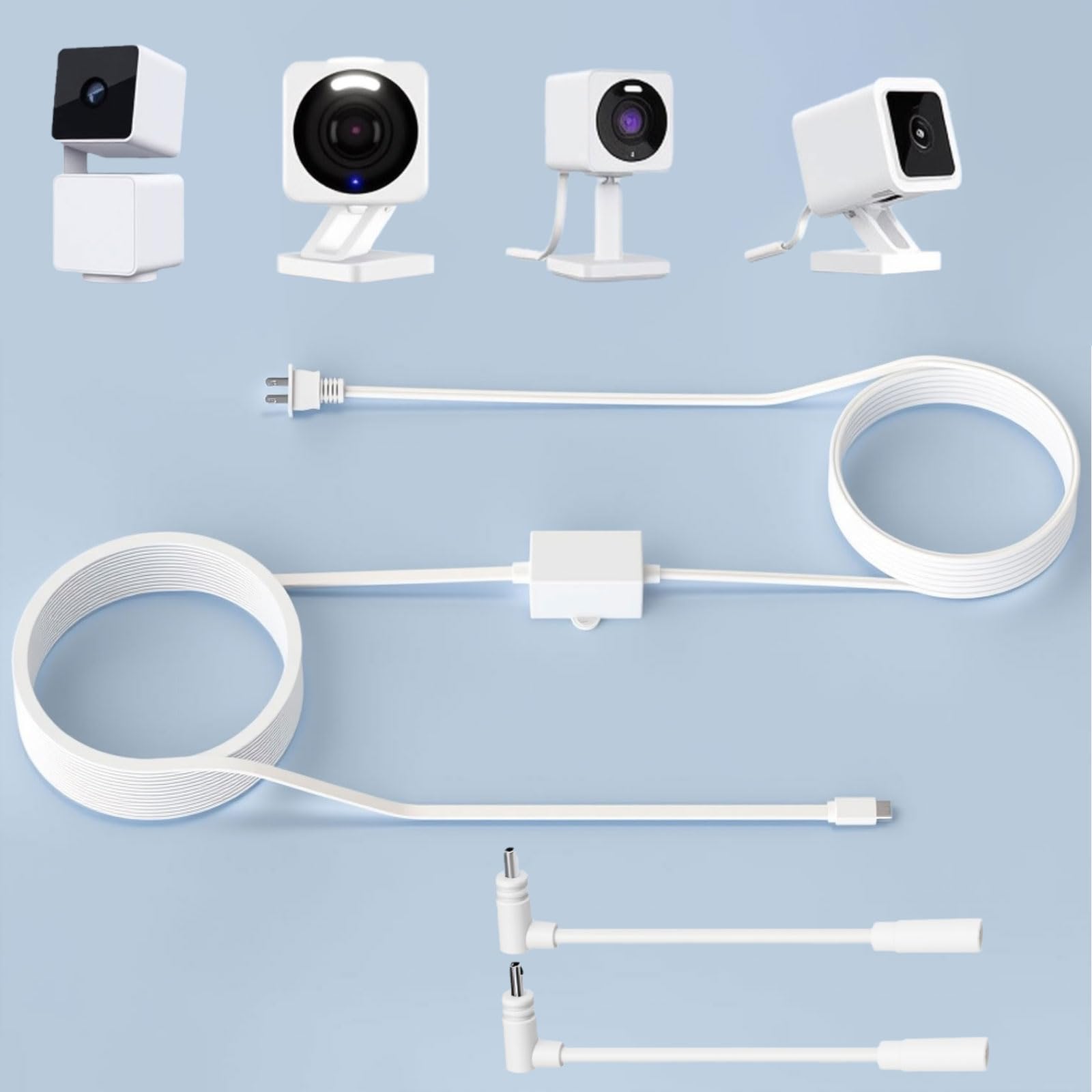 Uogw 50Ft/15m Outdoor Power Adapter Compatible with Wyze Cam V4,WYZE Duo Cam Pan,WYZE Pan V4/V3/V2/OG,Cam V3,Long Flat Extension Cable Replace for