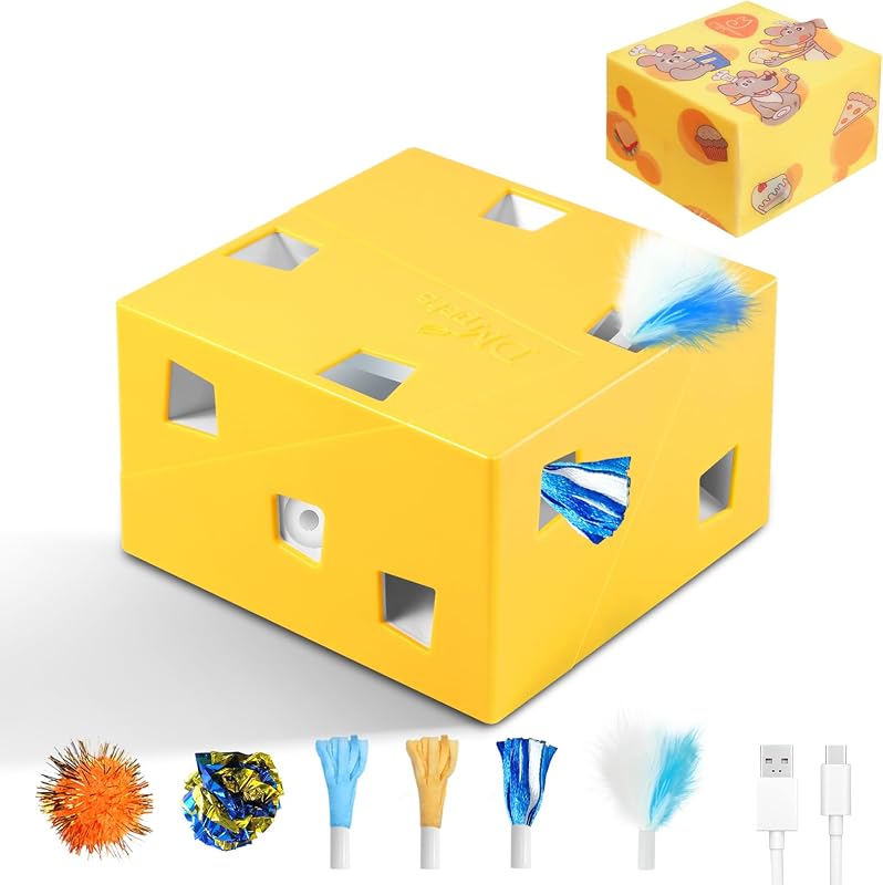 Brinquedo Interativo Automático para Gatos Migipaws MigiBox com Penas e PopSkin, Recarregável