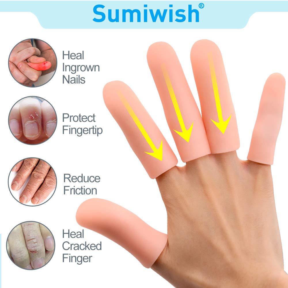 Sumiwish Finger Protectors, 10 Pack Thick Gel Finger Sleeves, Waterproof Finger Cots, Finger