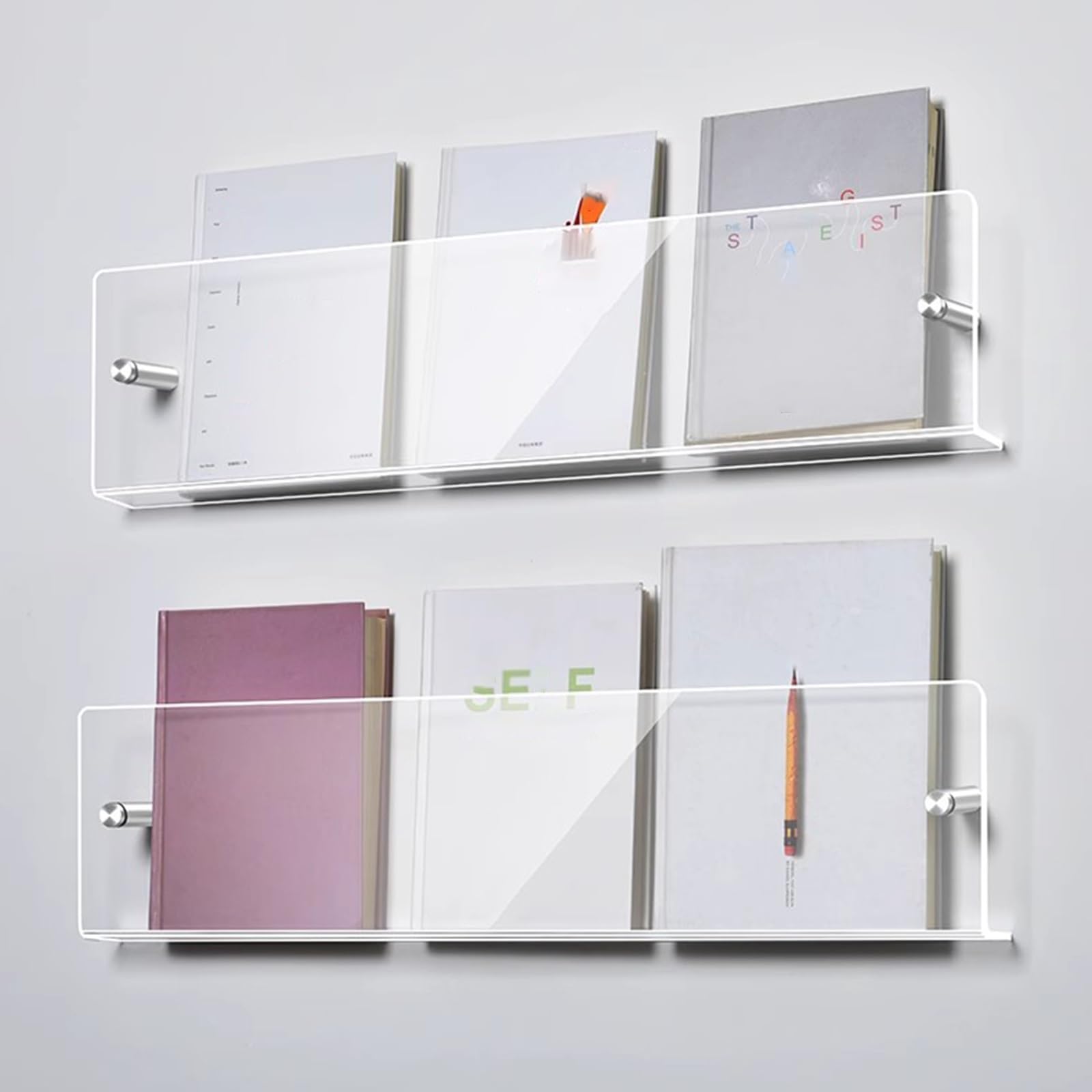 HKSDKABOP Acrylic Floating Bookshelves， Wall Mounted Acrylic Magazine Rack Multicolor 40-120cm(Green,L 120cm/47.2in)