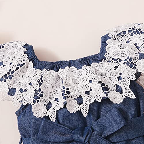 Image of XUANHAO Infant Toddler Baby Girl Clothes Denim Jeans Outfits 2PCS Ruffle Floral Top + Ripped Denim Girls Pants Set 6M-4T