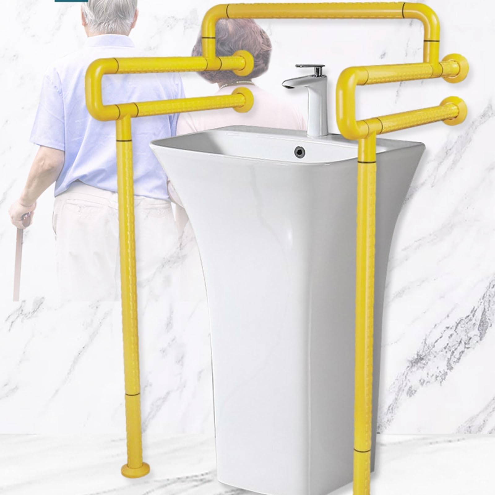 Maniglioni per disabili, barre di sostegno per bagno, supporto di sicurezza per anziani e anziani, corrimano di sicurezza per doccia in acciaio inox, con gamba (giallo)
