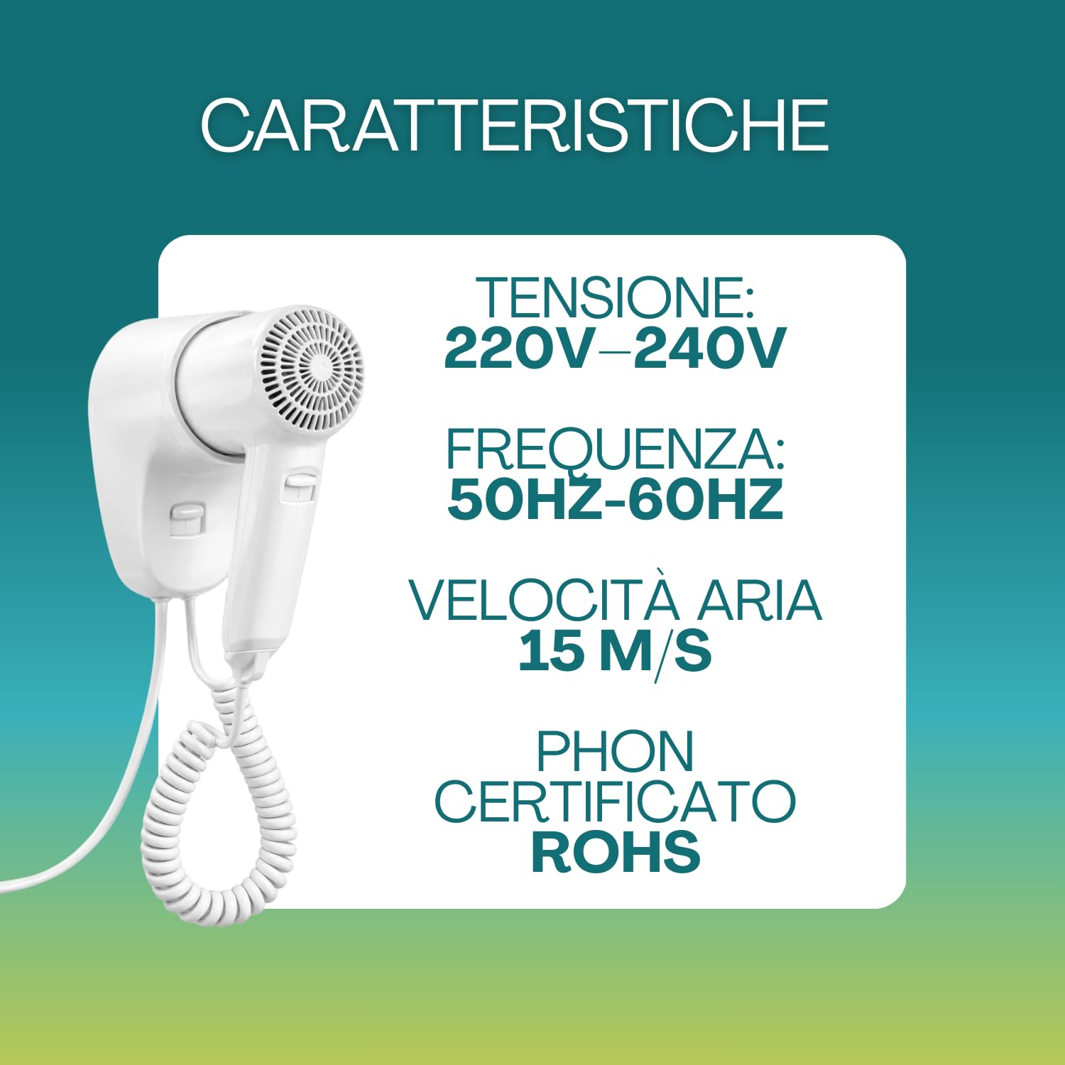 Paluplus 3 Asciugacapelli da Parete Bianco, Misura 9x15x20 cm, Pistola Phon da 1300W con Interruttore, Aria calda fino a 65°C, Velocità aria 15 m/s, per Hotel, B&B, Ristoranti, Spogliatoio -558C